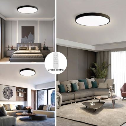 Immax NEO 07313L - Ściemnialna oprawa sufitowa LED SEMPLICI LED/96W/230V Ø 80 cm Wi-Fi Tuya czarna + pilot zdalnego sterowania
