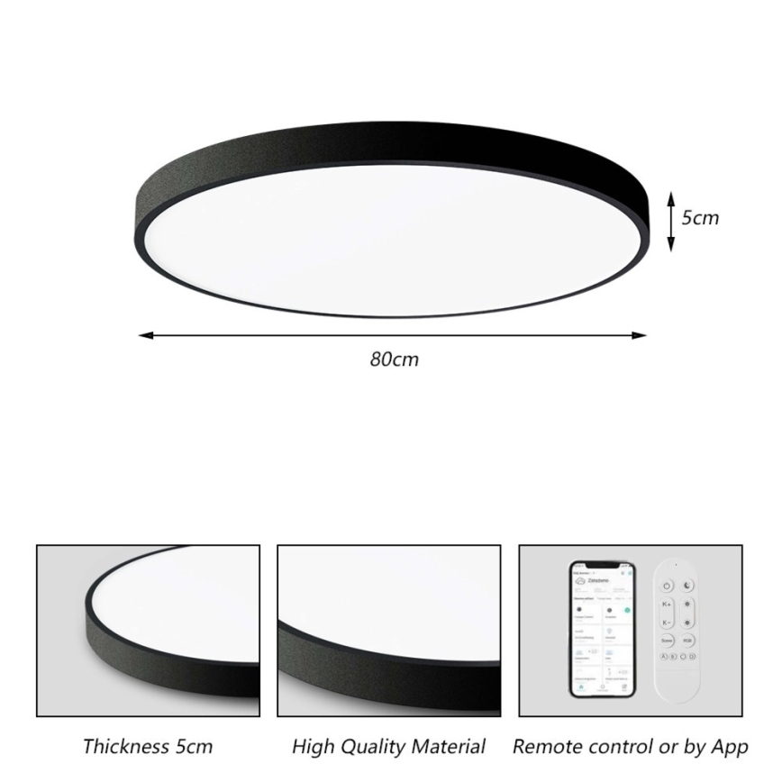 Immax NEO 07313L - Ściemnialna oprawa sufitowa LED SEMPLICI LED/96W/230V Ø 80 cm Wi-Fi Tuya czarna + pilot zdalnego sterowania