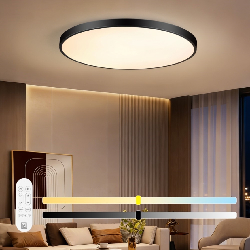 Immax NEO 07314L - ściemnialna oprawa sufitowa LED SEMPLICI LED/128W/230V średnica 100 cm Wi-Fi Tuya czarna + pilot zdalnego sterowania