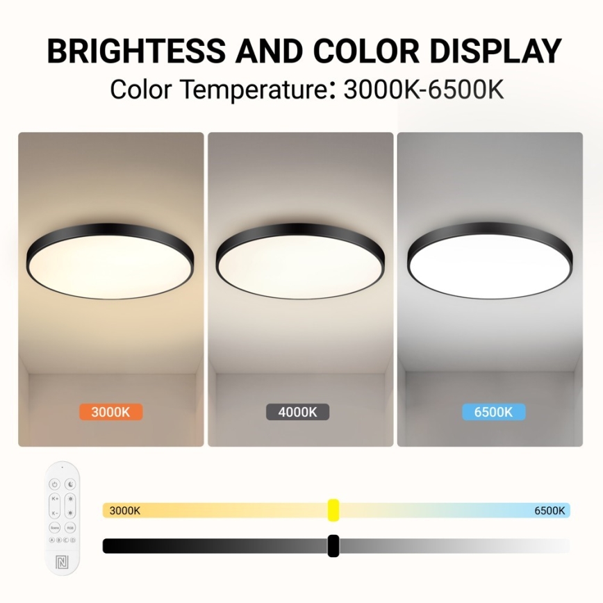 Immax NEO 07314L - ściemnialna oprawa sufitowa LED SEMPLICI LED/128W/230V średnica 100 cm Wi-Fi Tuya czarna + pilot zdalnego sterowania