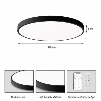 Immax NEO 07314L - ściemnialna oprawa sufitowa LED SEMPLICI LED/128W/230V średnica 100 cm Wi-Fi Tuya czarna + pilot zdalnego sterowania