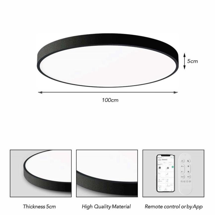 Immax NEO 07314L - ściemnialna oprawa sufitowa LED SEMPLICI LED/128W/230V średnica 100 cm Wi-Fi Tuya czarna + pilot zdalnego sterowania