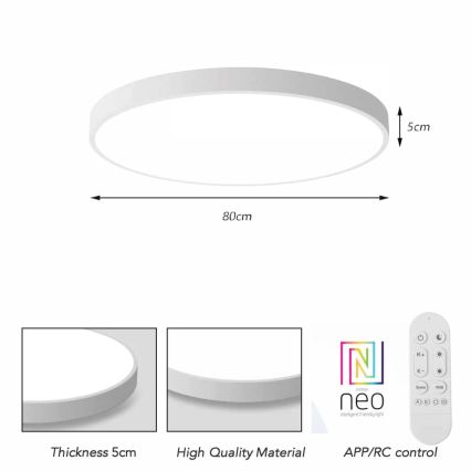 Immax NEO 07315L - ściemnialna lampa sufitowa LED SEMPLICI LED/96W/230V śr. 80 cm Wi-Fi Tuya biała + pilot zdalnego sterowania