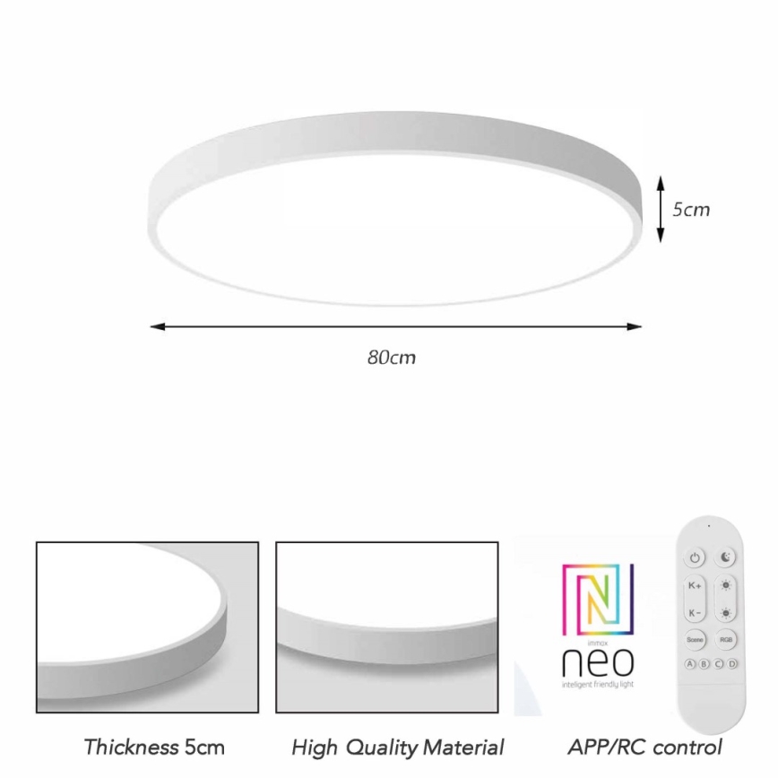 Immax NEO 07315L - ściemnialna lampa sufitowa LED SEMPLICI LED/96W/230V śr. 80 cm Wi-Fi Tuya biała + pilot zdalnego sterowania