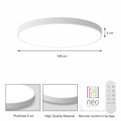 Immax NEO 07316L - LED ściemnialna oprawa sufitowa SEMPLICI LED/128W/230V śr. 100 cm Wi-Fi Tuya biała + pilot zdalnego sterowania
