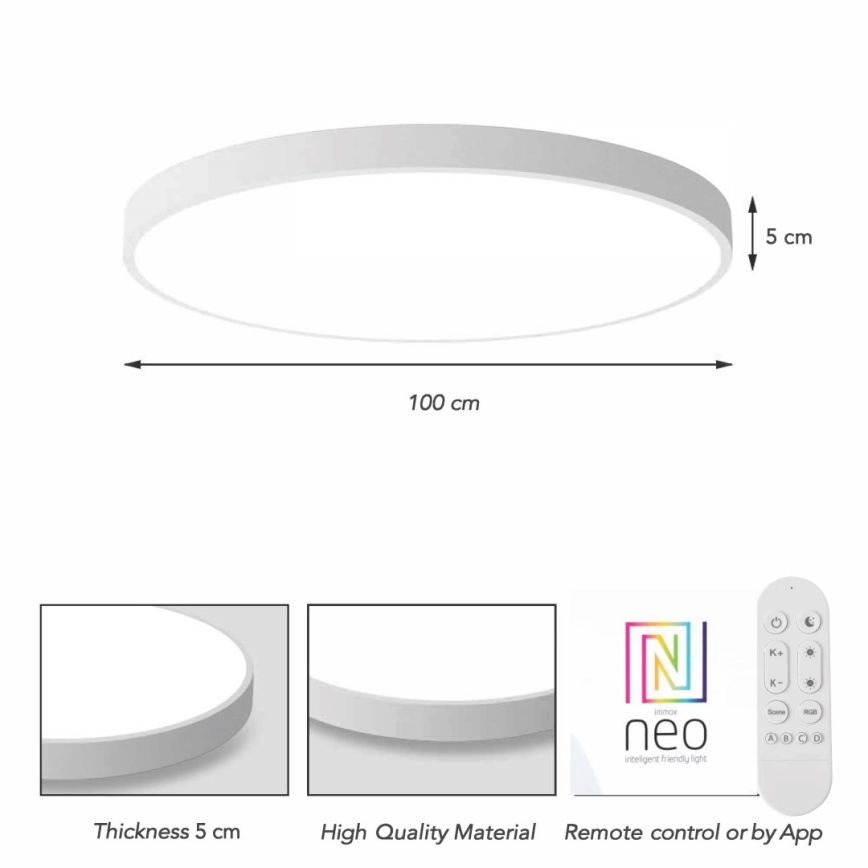 Immax NEO 07316L - LED ściemnialna oprawa sufitowa SEMPLICI LED/128W/230V śr. 100 cm Wi-Fi Tuya biała + pilot zdalnego sterowania
