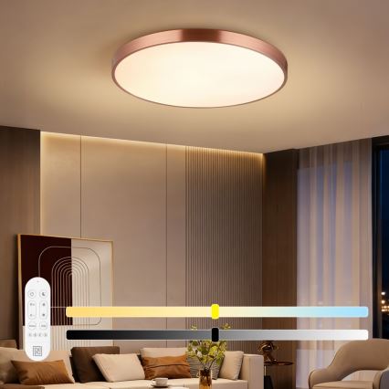 Immax NEO 07323L - LED ściemnialny plafon SEMPLICI LED/96W/230V śr. 80 cm Wi-Fi Tuya różowe złoto + pilot zdalnego sterowania