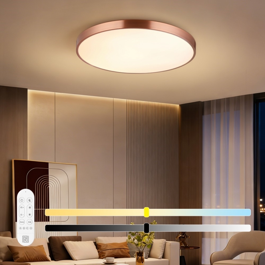 Immax NEO 07323L - LED ściemnialny plafon SEMPLICI LED/96W/230V śr. 80 cm Wi-Fi Tuya różowe złoto + pilot zdalnego sterowania