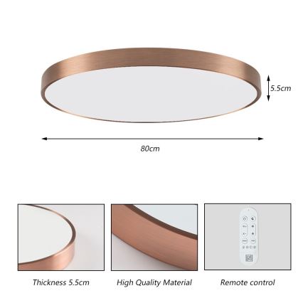 Immax NEO 07323L - LED ściemnialny plafon SEMPLICI LED/96W/230V śr. 80 cm Wi-Fi Tuya różowe złoto + pilot zdalnego sterowania