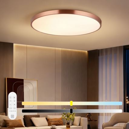 Immax NEO 07324L - Ściemnialna lampa sufitowa LED SEMPLICI LED/128W/230V, średnica 100 cm, Wi‑Fi Tuya, złota + pilot zdalnego sterowania