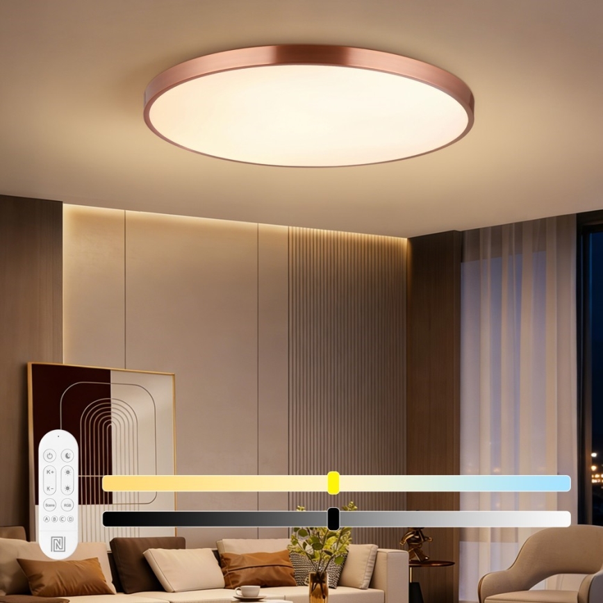 Immax NEO 07324L - Ściemnialna lampa sufitowa LED SEMPLICI LED/128W/230V, średnica 100 cm, Wi‑Fi Tuya, złota + pilot zdalnego sterowania