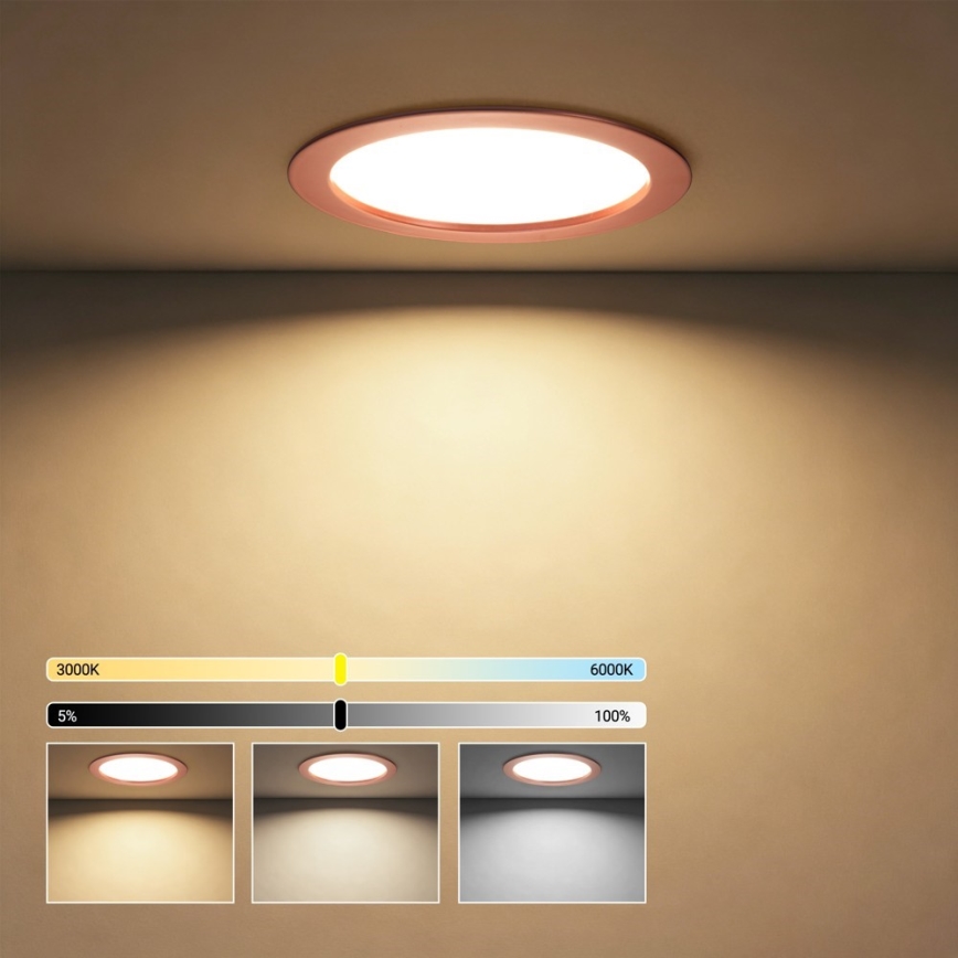 Immax NEO 07331L - ściemnialna wpuszczana oprawa sufitowa DOWN LED/36W/230V Wi-Fi Tuya śr. 23 cm różowe złoto