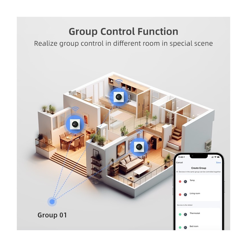 Immax NEO 07535L - Termostat do elektrycznego ogrzewania podłogowego SMART 230V/16A Wi-Fi Tuya