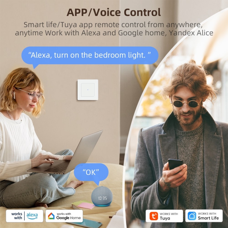 Immax NEO 07538L - SMART włącznik 1-przyciskowy 230V Wi‑Fi Tuya