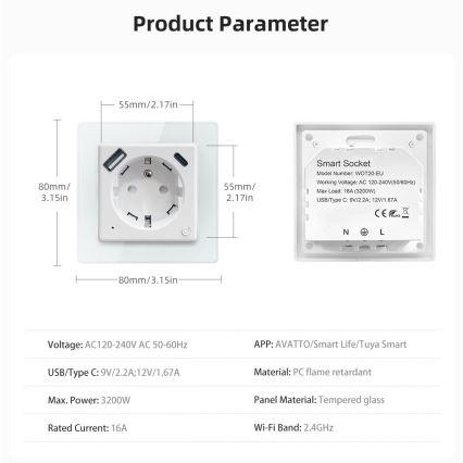Immax NEO 07544L - Inteligentne gniazdko E 16A/230V + 1x USB-A + 1x USB-C PD 20W Tuya Wi-Fi