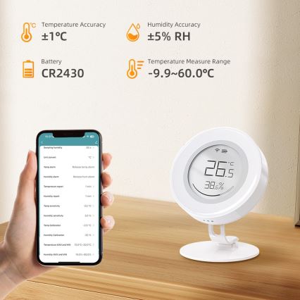 Immax NEO 07557L - Inteligentny czujnik temperatury i wilgotności 1xCR2430 Tuya