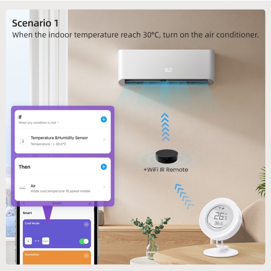Immax NEO 07557L - Inteligentny czujnik temperatury i wilgotności 1xCR2430 Tuya