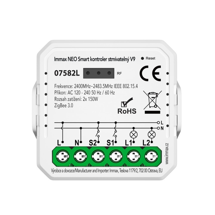 Immax Neo 07582L - Inteligentny sterownik ściemniania V9 2-przycisk Tuya