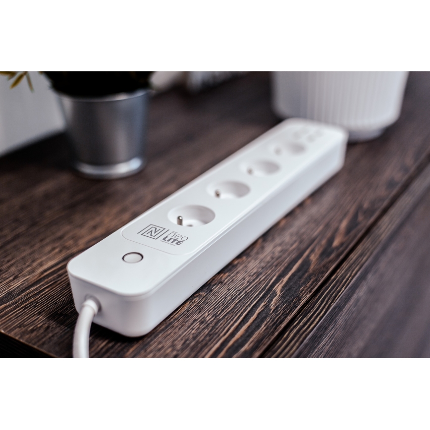 Immax NEO 07707L - Przedłużacz NEO LITE Smart 4AC + 4USB Wi-Fi Tuya 1,5m