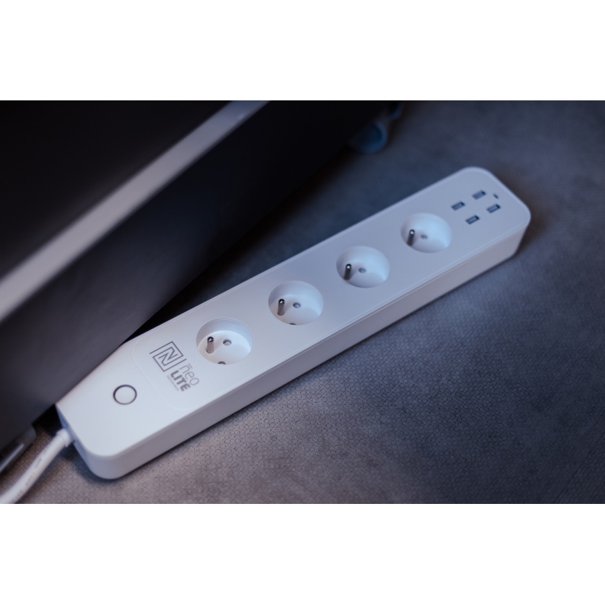 Immax NEO 07707L - Przedłużacz NEO LITE Smart 4AC + 4USB Wi-Fi Tuya 1,5m