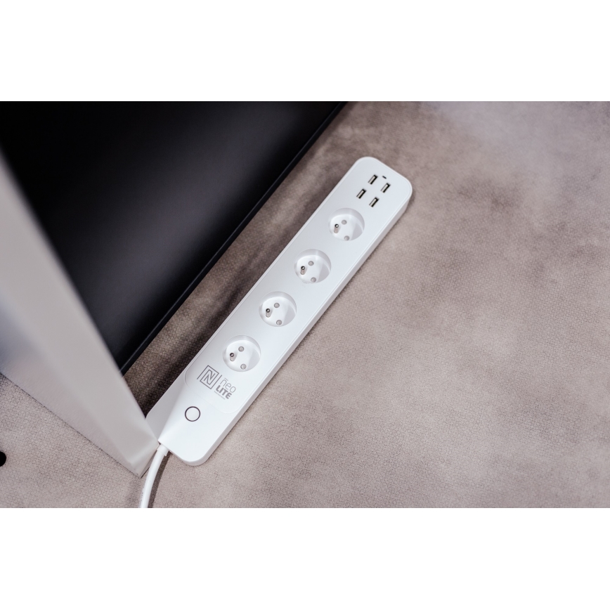 Immax NEO 07707L - Przedłużacz NEO LITE Smart 4AC + 4USB Wi-Fi Tuya 1,5m