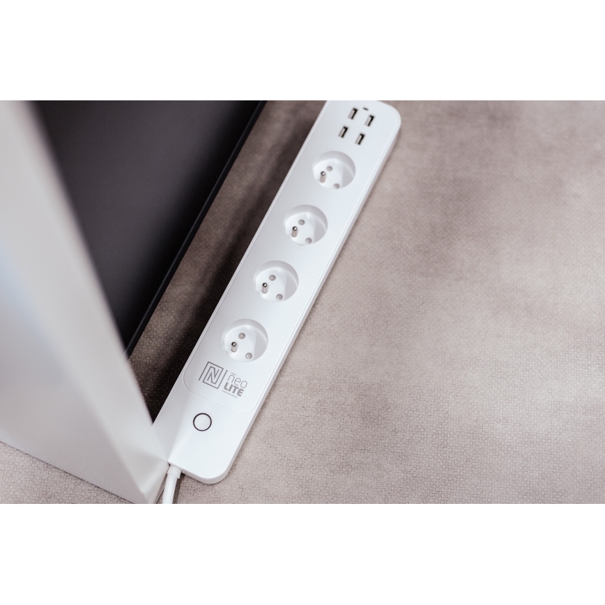 Immax NEO 07707L - Przedłużacz NEO LITE Smart 4AC + 4USB Wi-Fi Tuya 1,5m