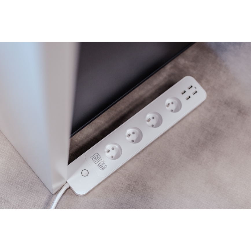 Immax NEO 07707L - Przedłużacz NEO LITE Smart 4AC + 4USB Wi-Fi Tuya 1,5m