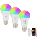 Immax NEO 07712CDO - ZESTAW 3x LED RGB+CCT Żarówka ściemnialna E27/9W/230V Wi-Fi Tuya + pilot zdalnego sterowania