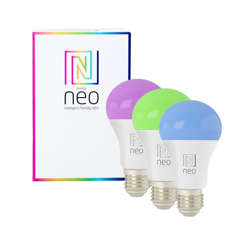 Immax NEO 07712CDO - ZESTAW 3x LED RGB+CCT Żarówka ściemnialna E27/9W/230V Wi-Fi Tuya + pilot zdalnego sterowania