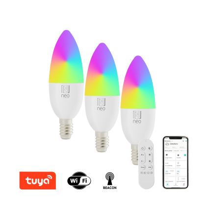 Immax NEO 07716CDO - ZESTAW 3x LED RGB+CCT Żarówka ściemnialna E14/6W/230V Wi-Fi Tuya + pilot zdalnego sterowania