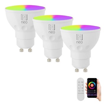 Immax NEO 07724CDO - ZESTAW 3x LED RGB+CCT Żarówka ściemnialna GU10/6W/230V 2700-6500K Wi-Fi Tuya + pilot zdalnego sterowania