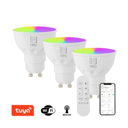 Immax NEO 07724CDO - ZESTAW 3x LED RGB+CCT Żarówka ściemnialna GU10/6W/230V 2700-6500K Wi-Fi Tuya + pilot zdalnego sterowania