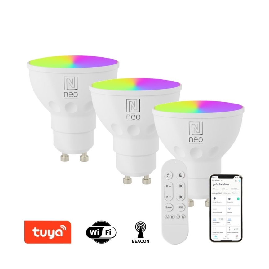 Immax NEO 07724CDO - ZESTAW 3x LED RGB+CCT Żarówka ściemnialna GU10/6W/230V 2700-6500K Wi-Fi Tuya + pilot zdalnego sterowania