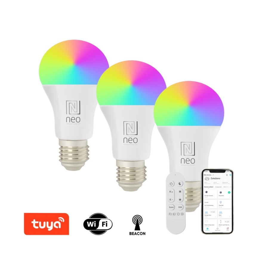 Immax NEO 07733CDO - ZESTAW 3x LED RGB+CCT Żarówka ściemnialna E27/11W/230V Wi-Fi Tuya + pilot zdalnego sterowania