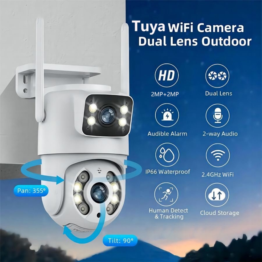 Immax NEO 07783L - Inteligentna kamera zewnętrzna z czujnikiem DOUBLE 355° P/T 2x2MP IP65 Wi-Fi Tuya