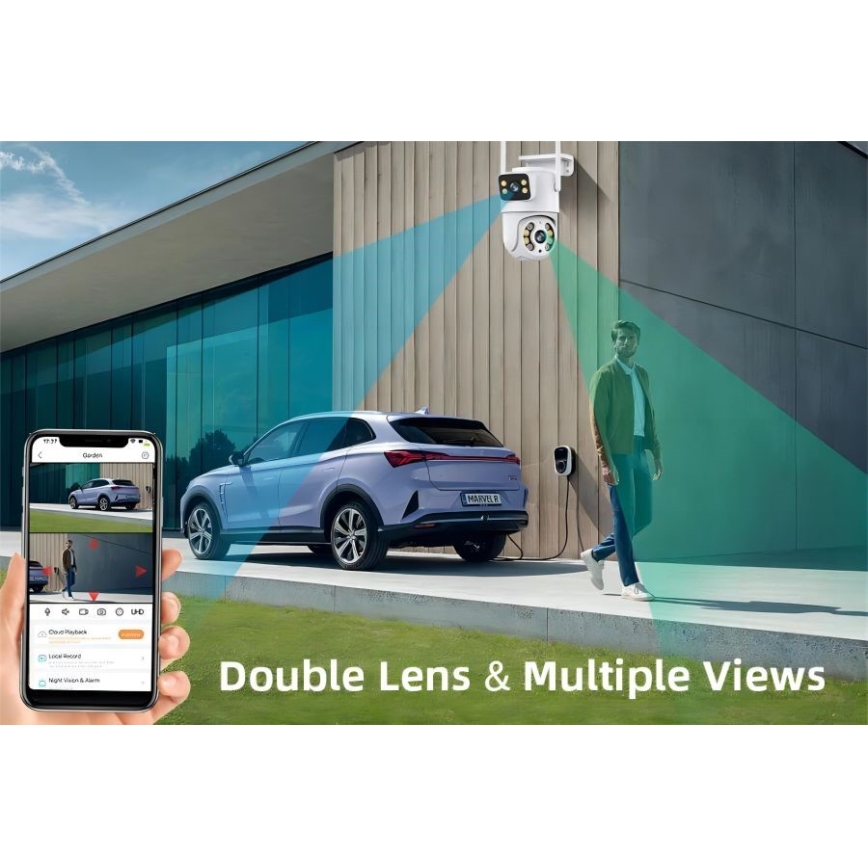 Immax NEO 07783L - Inteligentna kamera zewnętrzna z sensorem DOUBLE 355° P/T 2x2MP IP65 Wi-Fi Tuya