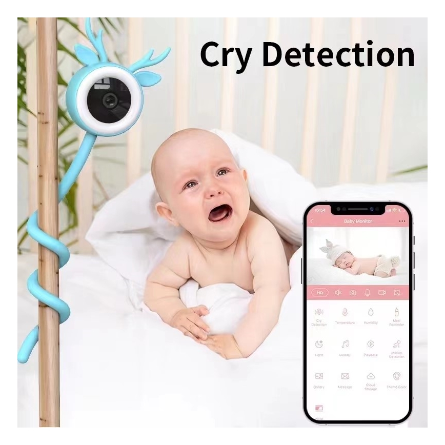 Immax NEO 07797L - Inteligentny akumulatorowy monitor dla niemowląt 5V Wi-Fi Tuya niebieski