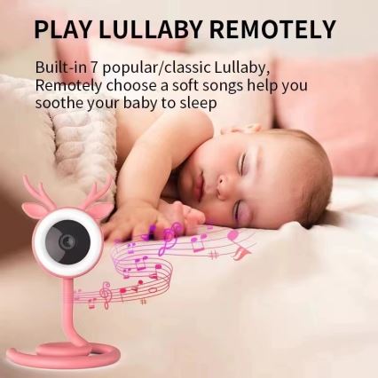 Immax NEO 07798L - Inteligentny akumulatorowy monitor dla niemowląt 5V Wi-Fi Tuya różowy