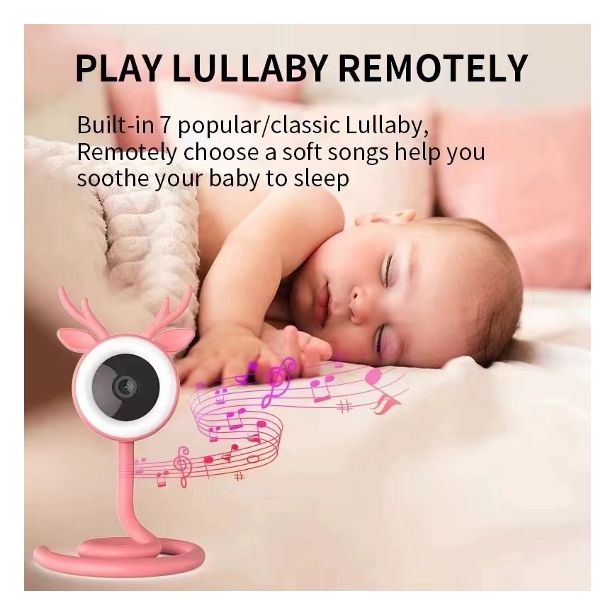 Immax NEO 07798L - Inteligentny akumulatorowy monitor dla niemowląt 5V Wi-Fi Tuya różowy