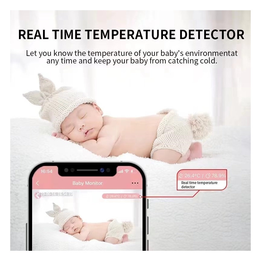 Immax NEO 07798L - Inteligentny akumulatorowy monitor dla niemowląt 5V Wi-Fi Tuya różowy