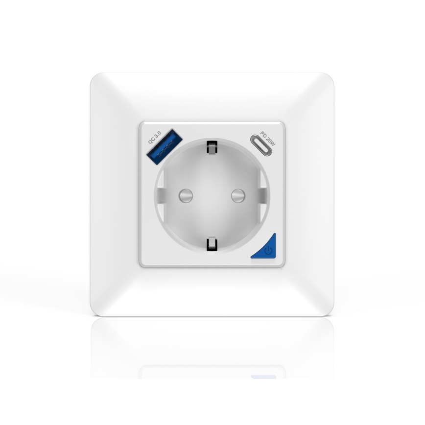 Immax NEO 07801L - Inteligentne gniazdko 16A/230V + 1x USB-A + 1x USB-C Tuya SCHUKO