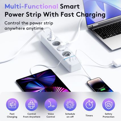 Immax NEO 07821L - Inteligentny przedłużacz NEO LITE 4AC+1xUSB+2xUSB C Tuya Wi-Fi