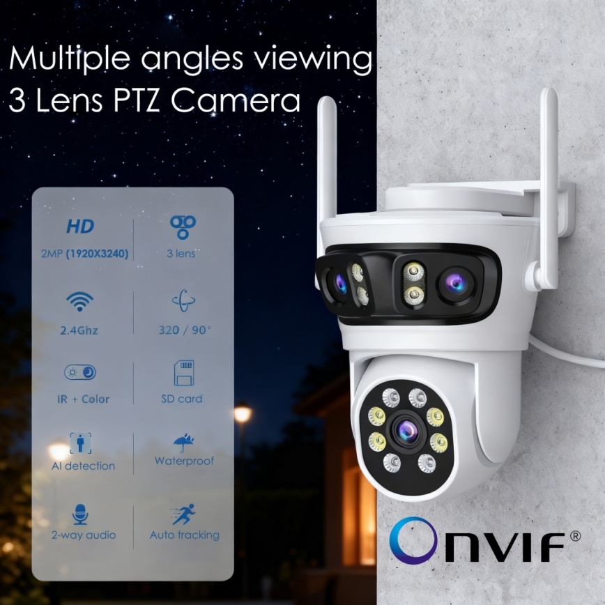 Immax NEO 07823L - Inteligentna zewnętrzna kamera z sensorami 2MP+2MP+2MP 5V Tuya Wi-Fi