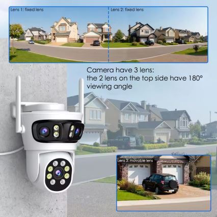 Immax NEO 07823L - Inteligentna zewnętrzna kamera z sensorami 2MP+2MP+2MP 5V Tuya Wi-Fi