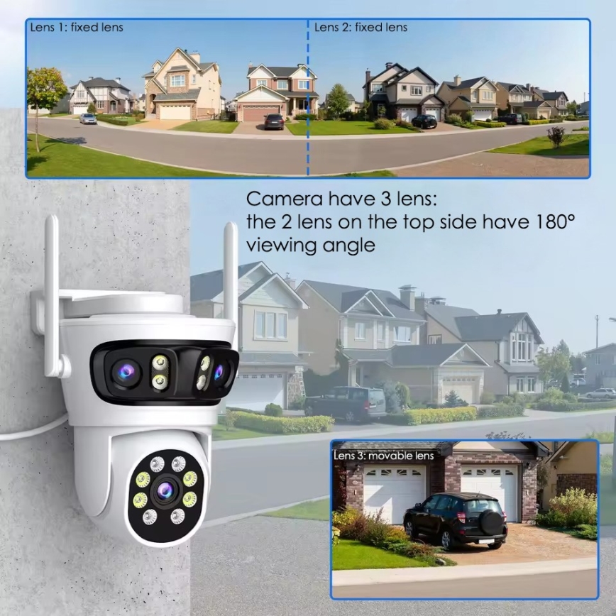 Immax NEO 07823L - Inteligentna zewnętrzna kamera z sensorami 2MP+2MP+2MP 5V Tuya Wi-Fi