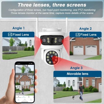 Immax NEO 07823L - Inteligentna zewnętrzna kamera z sensorami 2MP+2MP+2MP 5V Tuya Wi-Fi