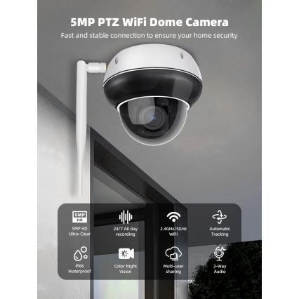 Immax NEO 07825L - Inteligentna zewnętrzna kamera z kopułowym sensorem (DOME), 5MP, 230V, IP66, TUYA, Wi‑Fi