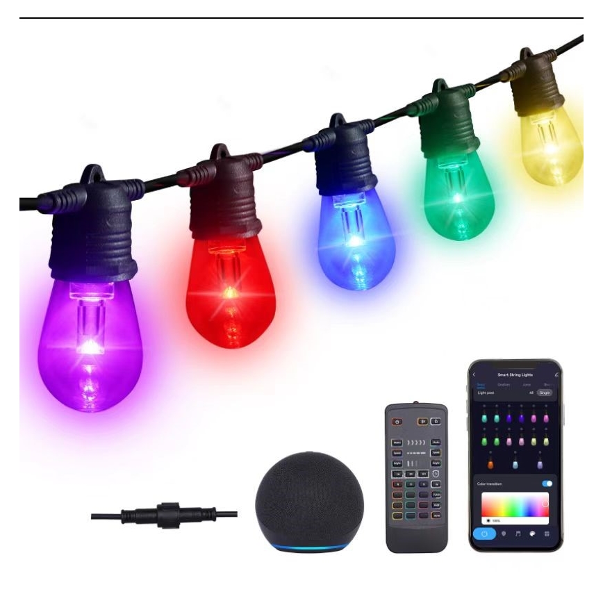LED RGB+CCT Ściemnialny zewnętrzny łańcuch GIRLANDA 15xLED/1W/230V 15m Wi-Fi Tuya IP65 + zdalne sterowanie