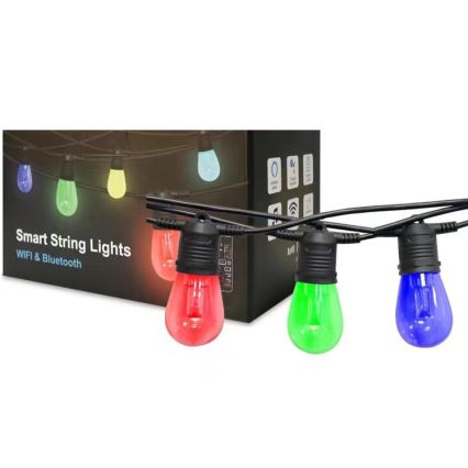 LED RGB+CCT Ściemnialny zewnętrzny łańcuch GIRLANDA 15xLED/1W/230V 15m Wi-Fi Tuya IP65 + zdalne sterowanie