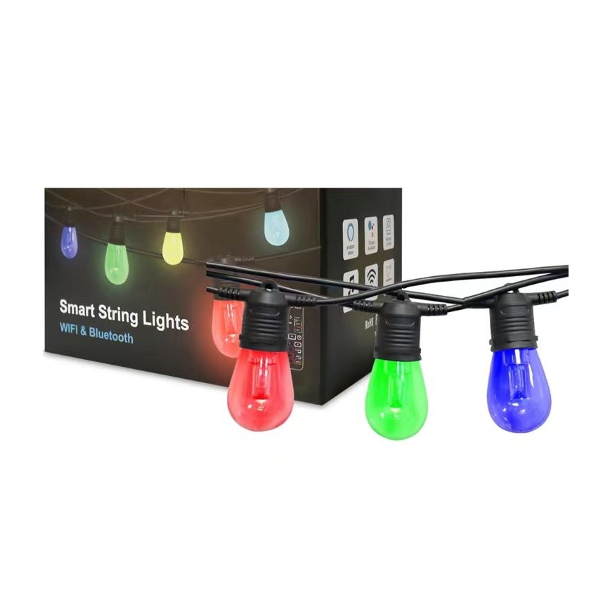 LED RGB+CCT Ściemnialny zewnętrzny łańcuch GIRLANDA 15xLED/1W/230V 15m Wi-Fi Tuya IP65 + zdalne sterowanie